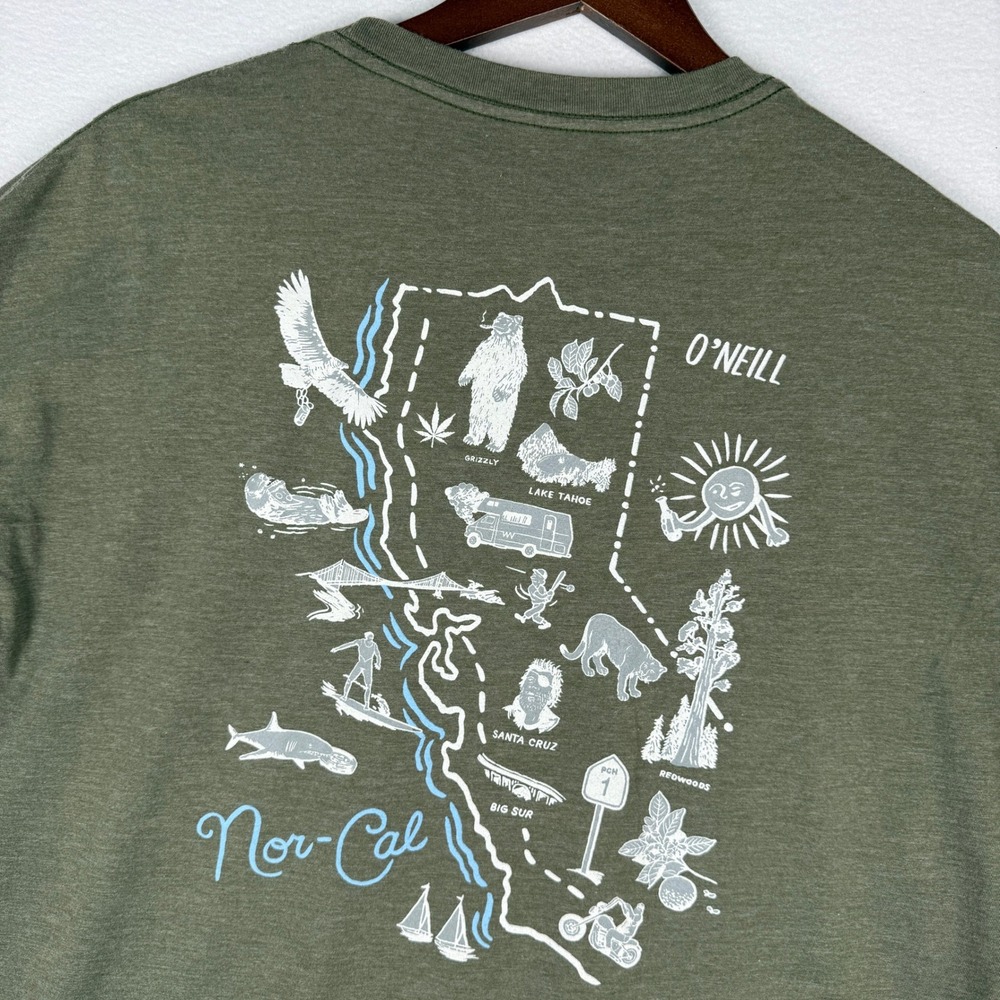 ONeill Mens 2XL Modern Fit Nor-Cal Graphic T-Shirt Olive Green California Map